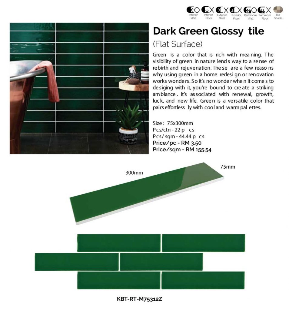 Dark Green Glossy Tile - Malaysia Manufactured Tiles & Mosaic