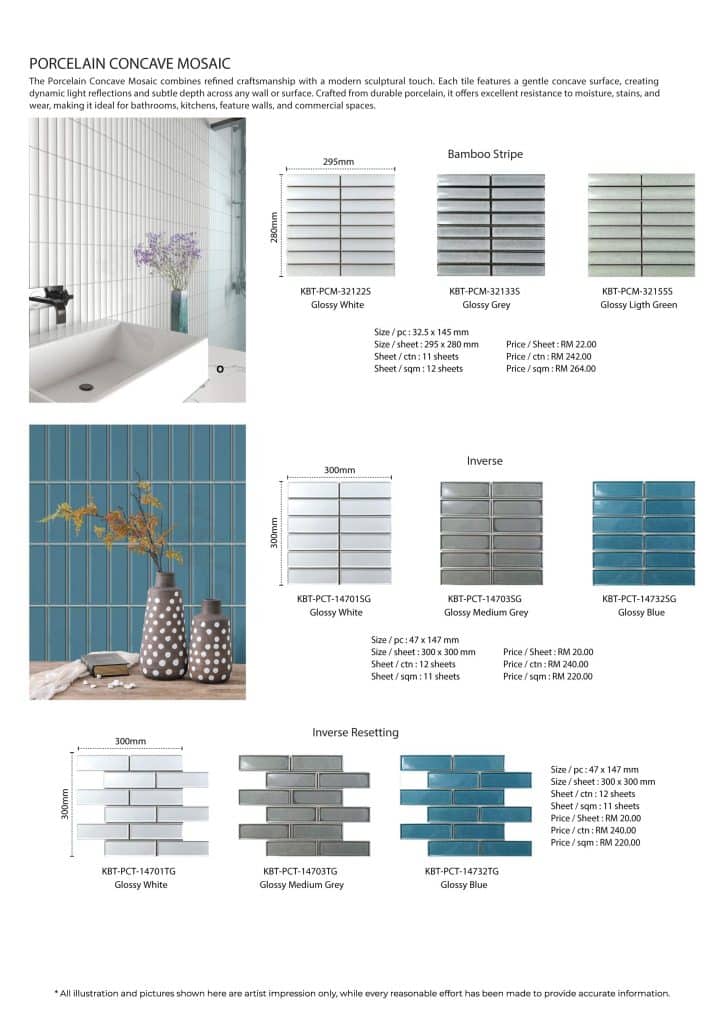 Porcelain Concave Mosaic - GNG Tiles Malaysia